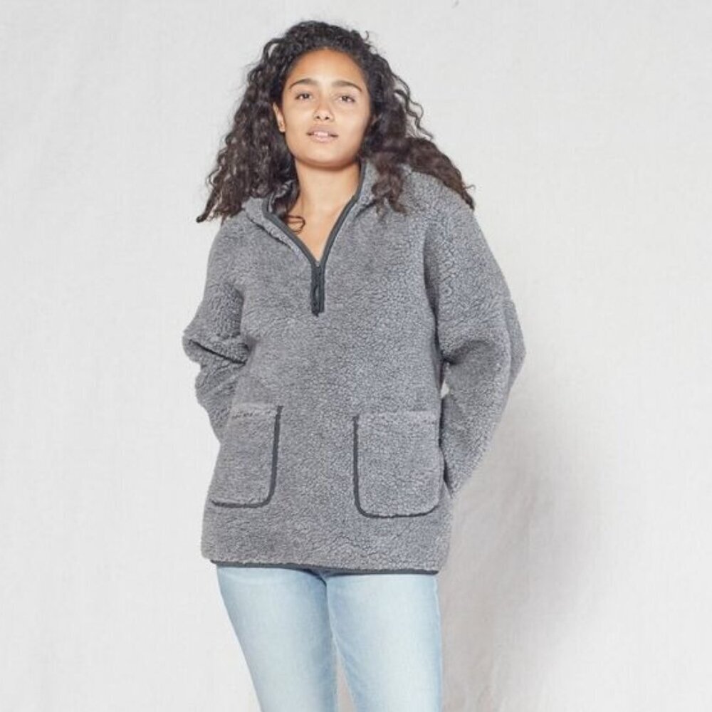 Outerknown Seaside Sherpa Poncho - Heather Grey - Size M/L